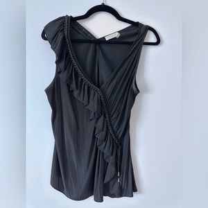 Black Silk top with chain element.